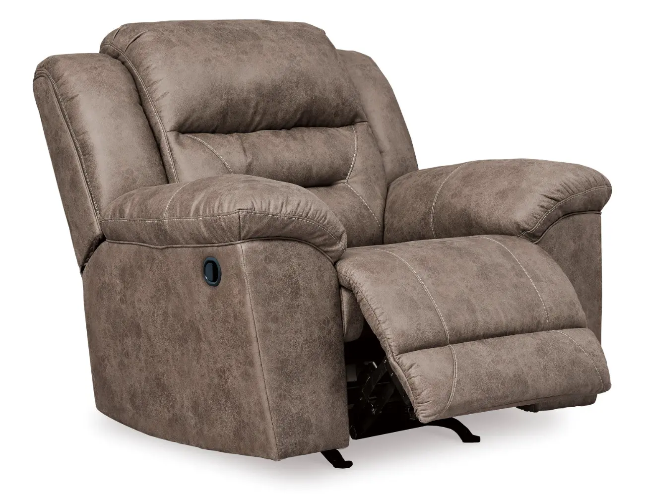 A brown recliner with two arms and one arm.