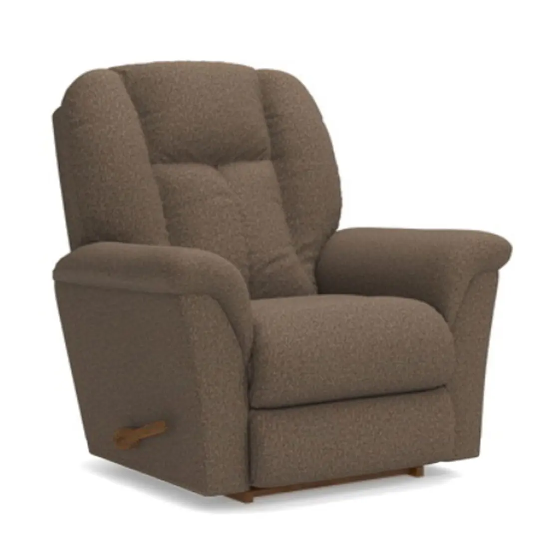 A brown recliner with arm rests and foot rest.