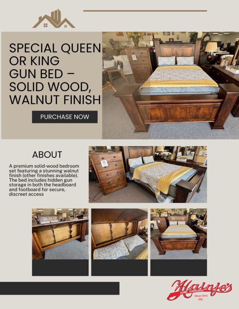 Special Queen or King Gun Bed – Solid Wood, Walnut Finish