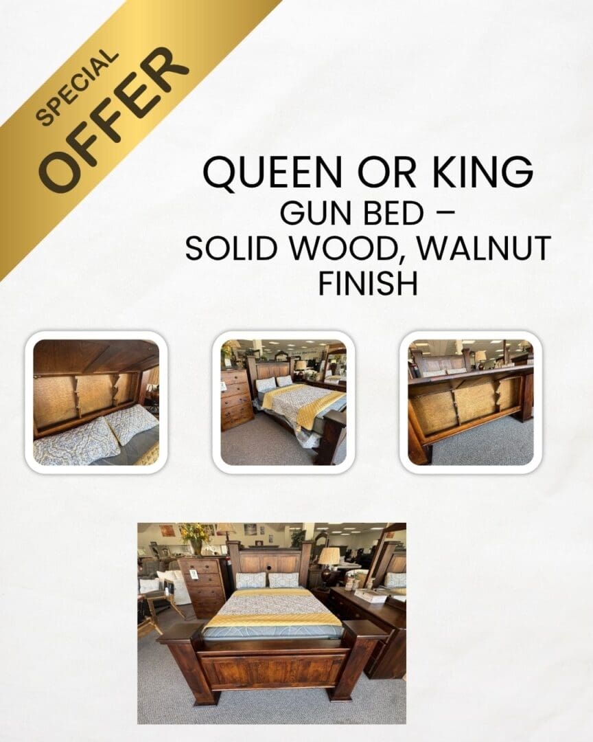 Special Queen or King Gun Bed –Solid Wood, Walnut Finish